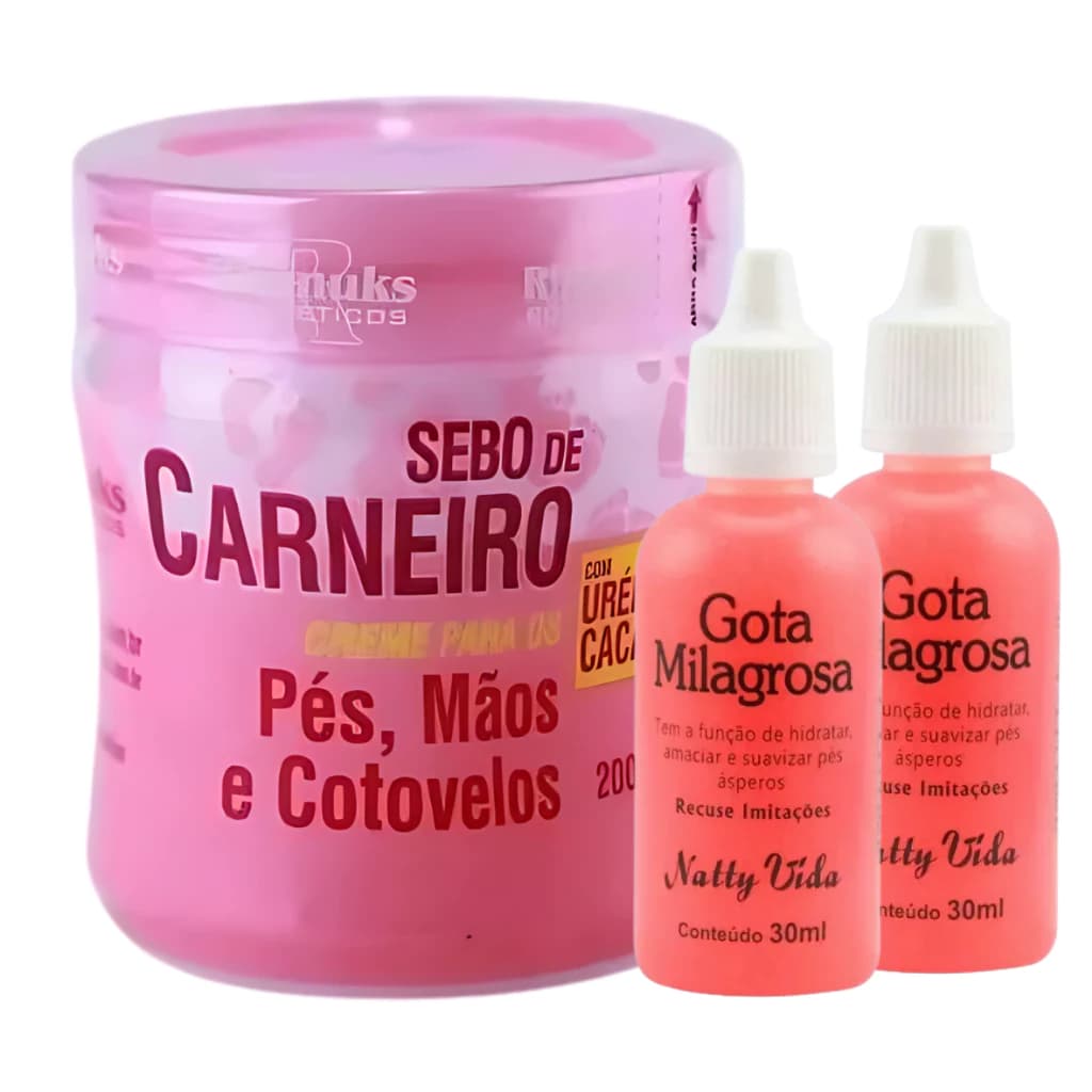 Kit Anti Rachadura nos Pés: Gota Milagrosa + Sebo de Carneiro - Adeus Rachaduras Hidratante