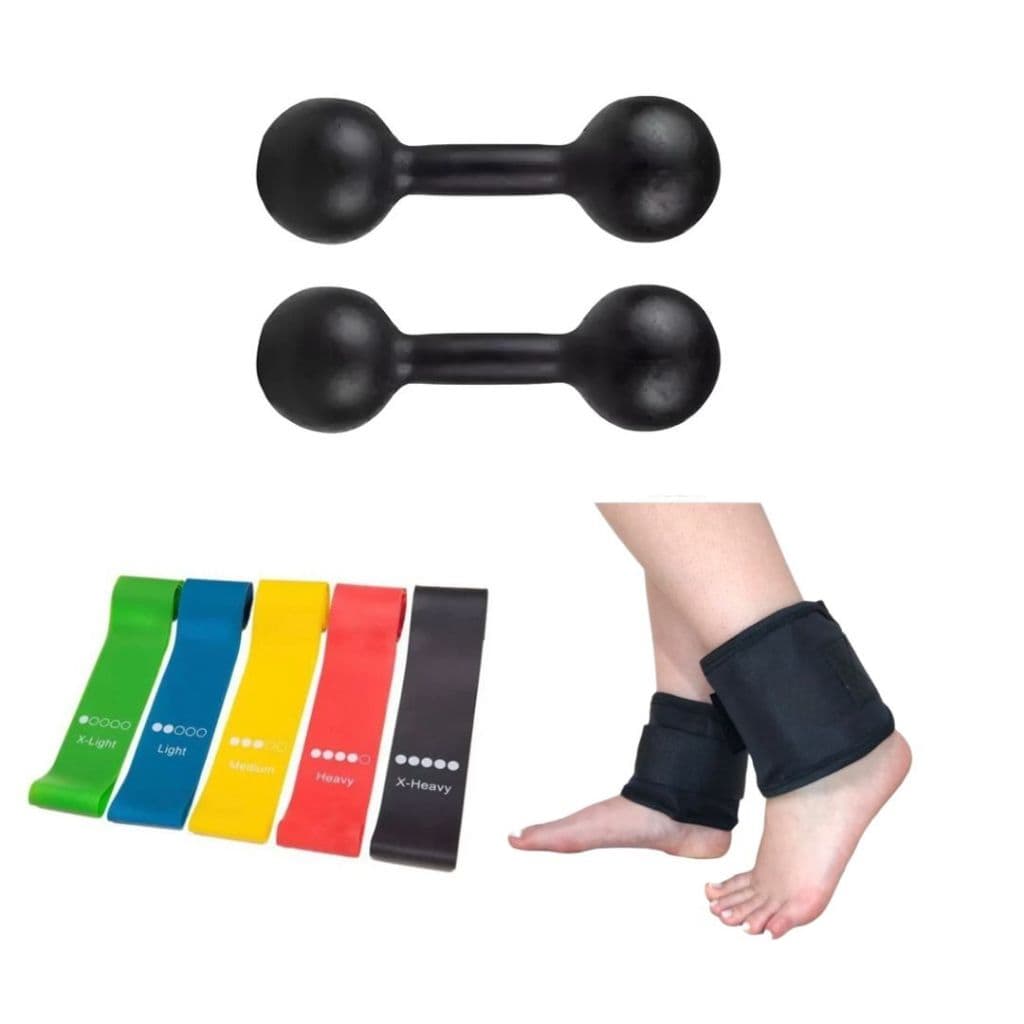 Kit Treino Funcional Par Halter 1 Kg Pintado + Par Caneleira 1 Kg + Kit Theraband Treino Em Casa