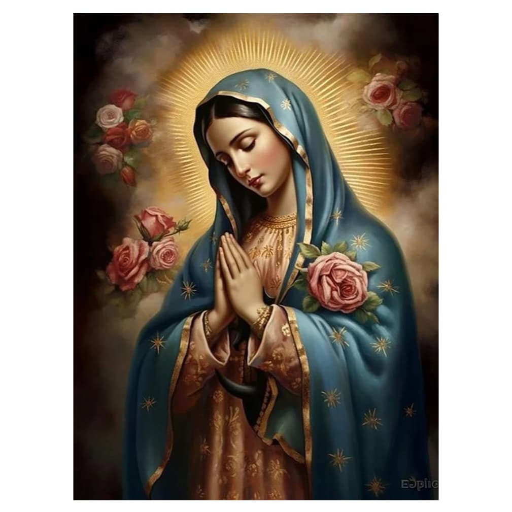 Kit Pintura Diamante 5D DIY Virgem Maria com Rosas 20x30 cm – Arte Religiosa