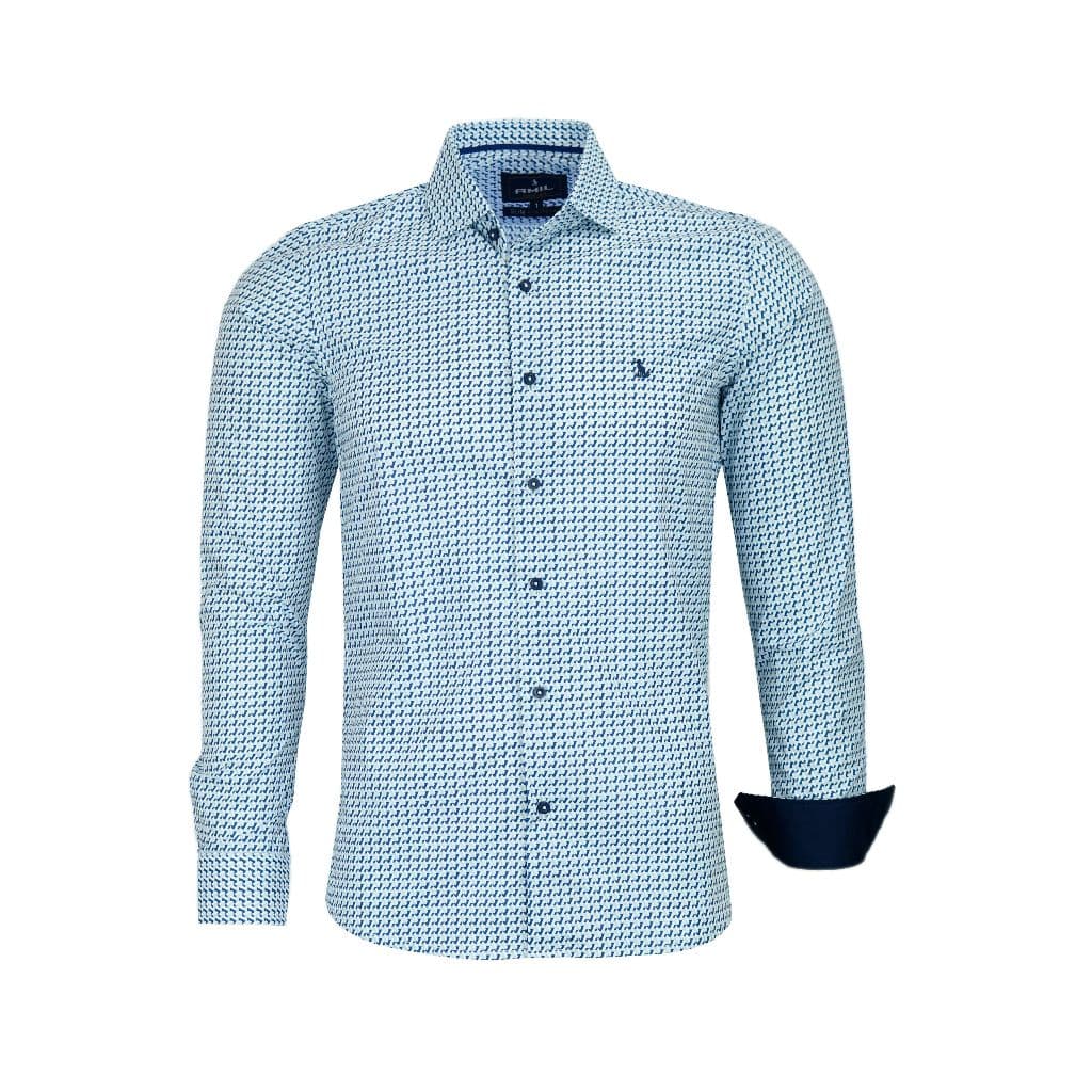 Camisa Estampada Social Masculina Amil Manga Cumprida Slim Algodão 1750