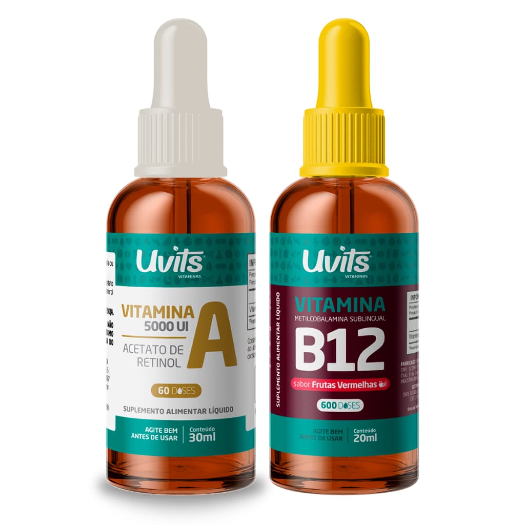 Kit Vitamina A Liquida Sublingual 30ml e Vitamina Metilcobalamina  B12 20ml - Uvits