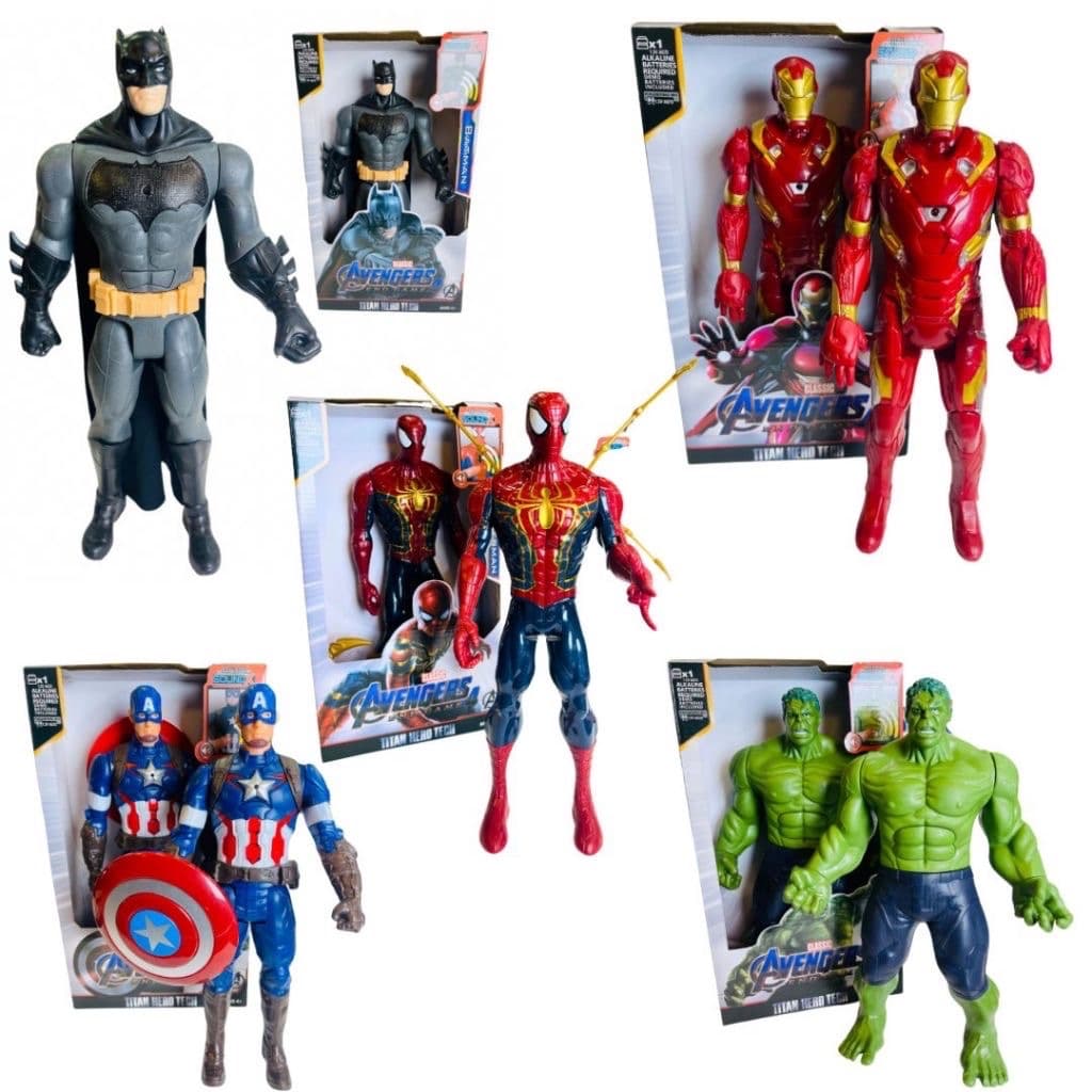 Boneco Hulk Capitão América Homem de Ferro Homem Aranha Batman Articulado Vingadores C/ Som e Led 30cm Envio Imediato