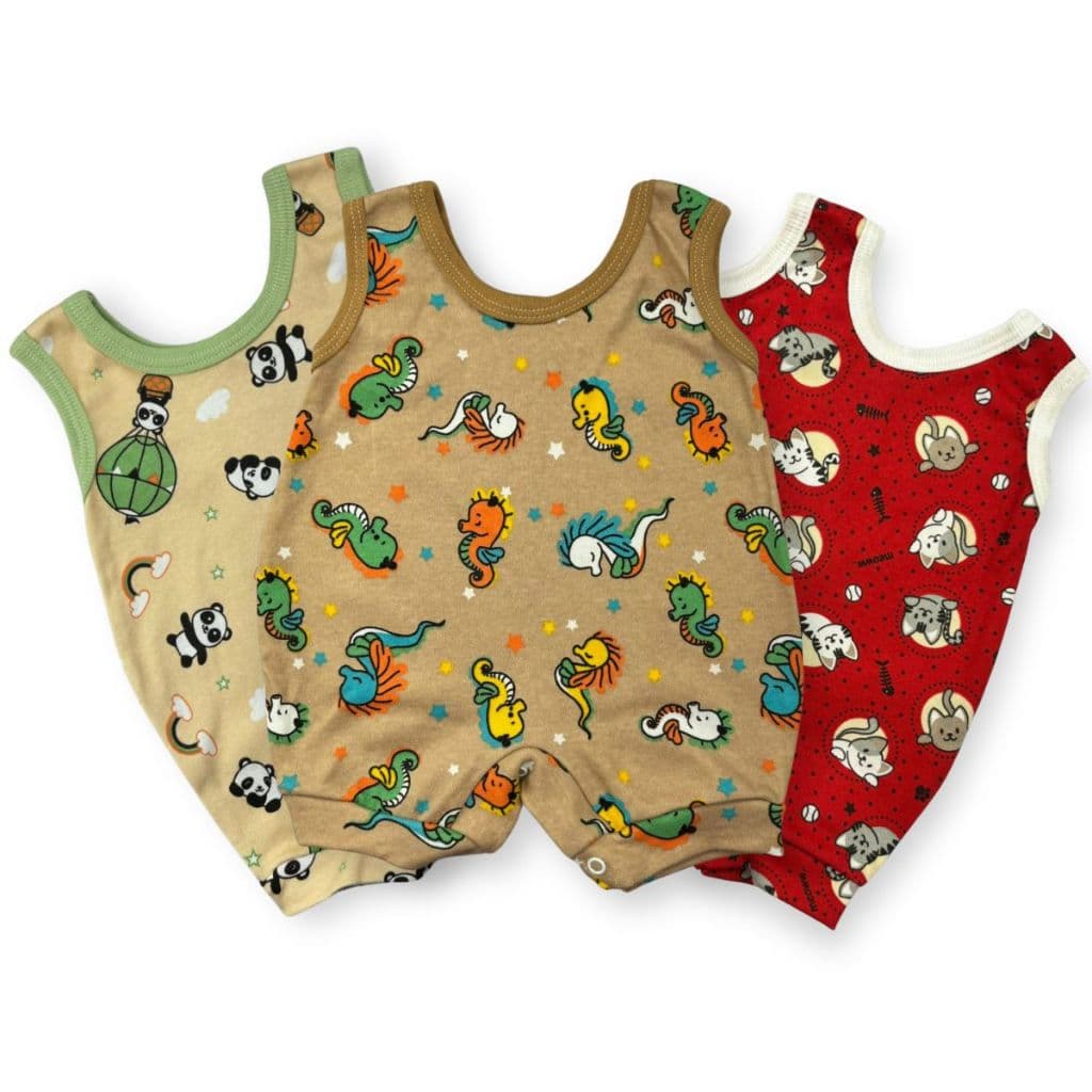 Kit 3 Jardineiras de Bebê Suedine Estampado 100% Algodão Enxoval