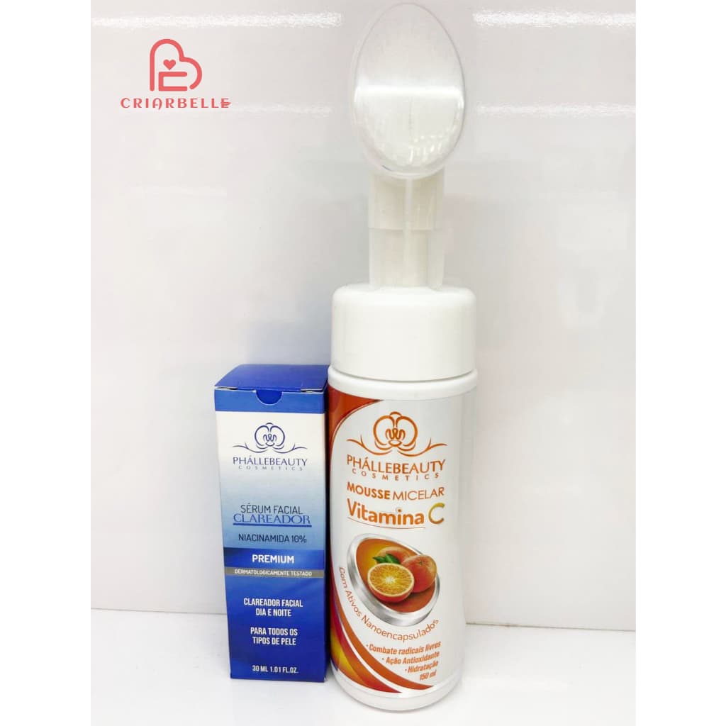 kit skin care 2 intens phallebeauty serum facial clareador com mousse micelar Vitamina C