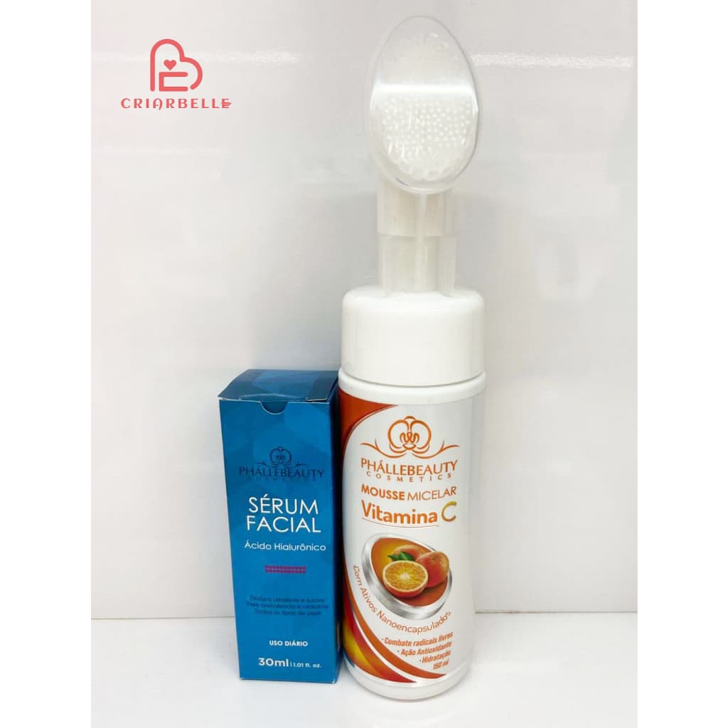 kit skin care 2 intens phallebeauty serum facial acido hialuronico com mousse micelar Vitamina C