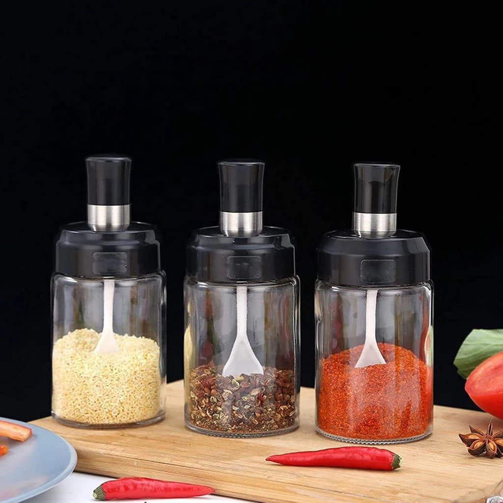 Porta Tempero com Colher Condimento Sal Açucar Temperos e Condimentos Kit