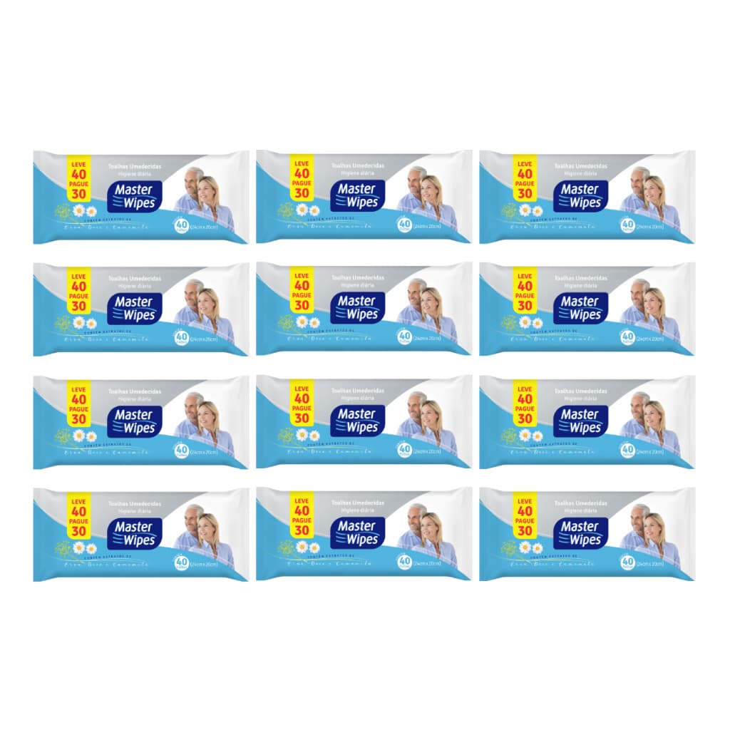 Toalha Umedecida Adulto Master Wipes 480 Folhas (12undX40fls)