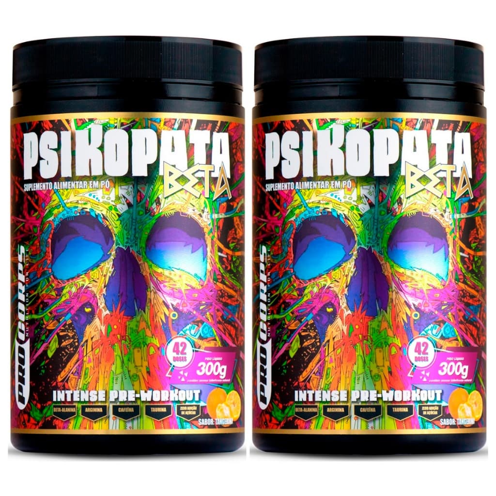 Kit 2x Psikopata Beta Pré Treino - 300g Cada (Total 600g) - Pro Corps (1 Limão + 1 Tangerina)