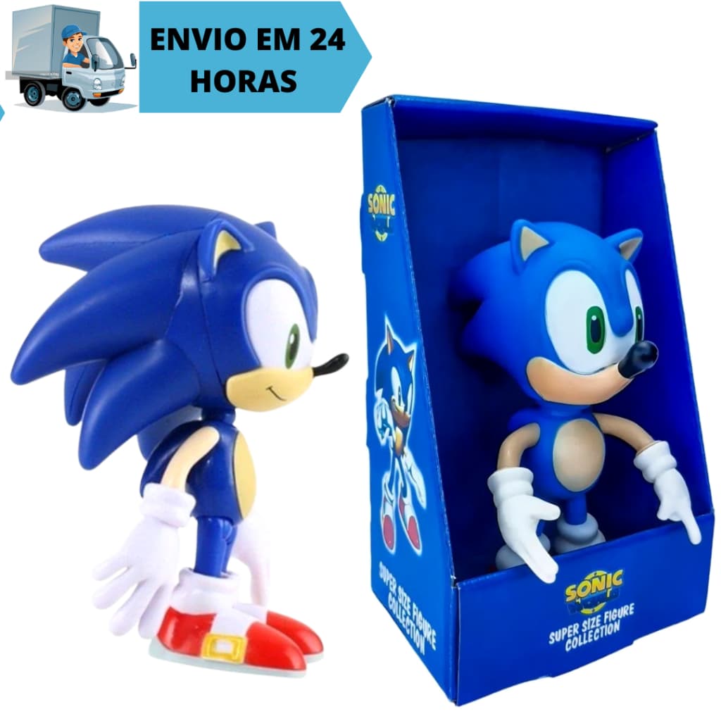 Boneco Sonic 23cm Collection Grandes Articulado Super Size Sonic World Brinquedo