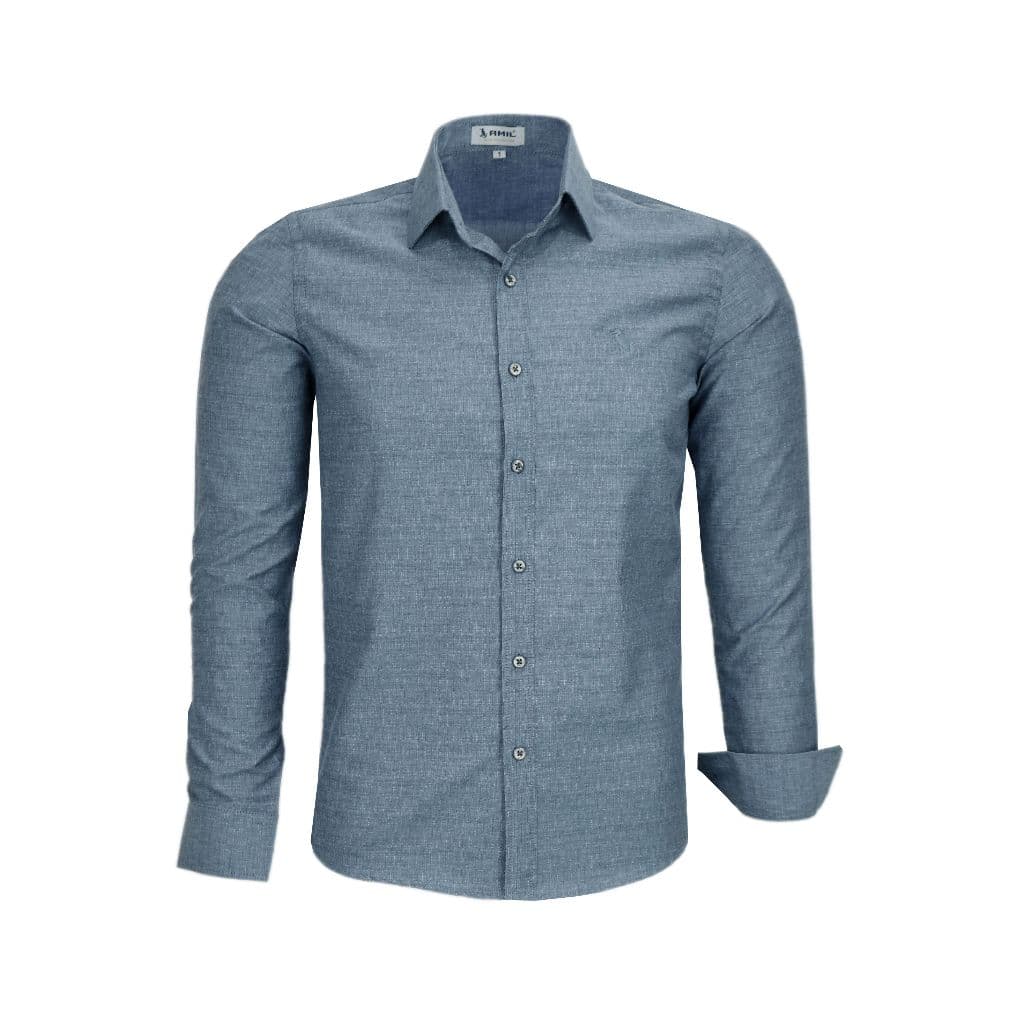 Camisa Social Amil Masculina Slim Manga Longa Sem Bolso 1863