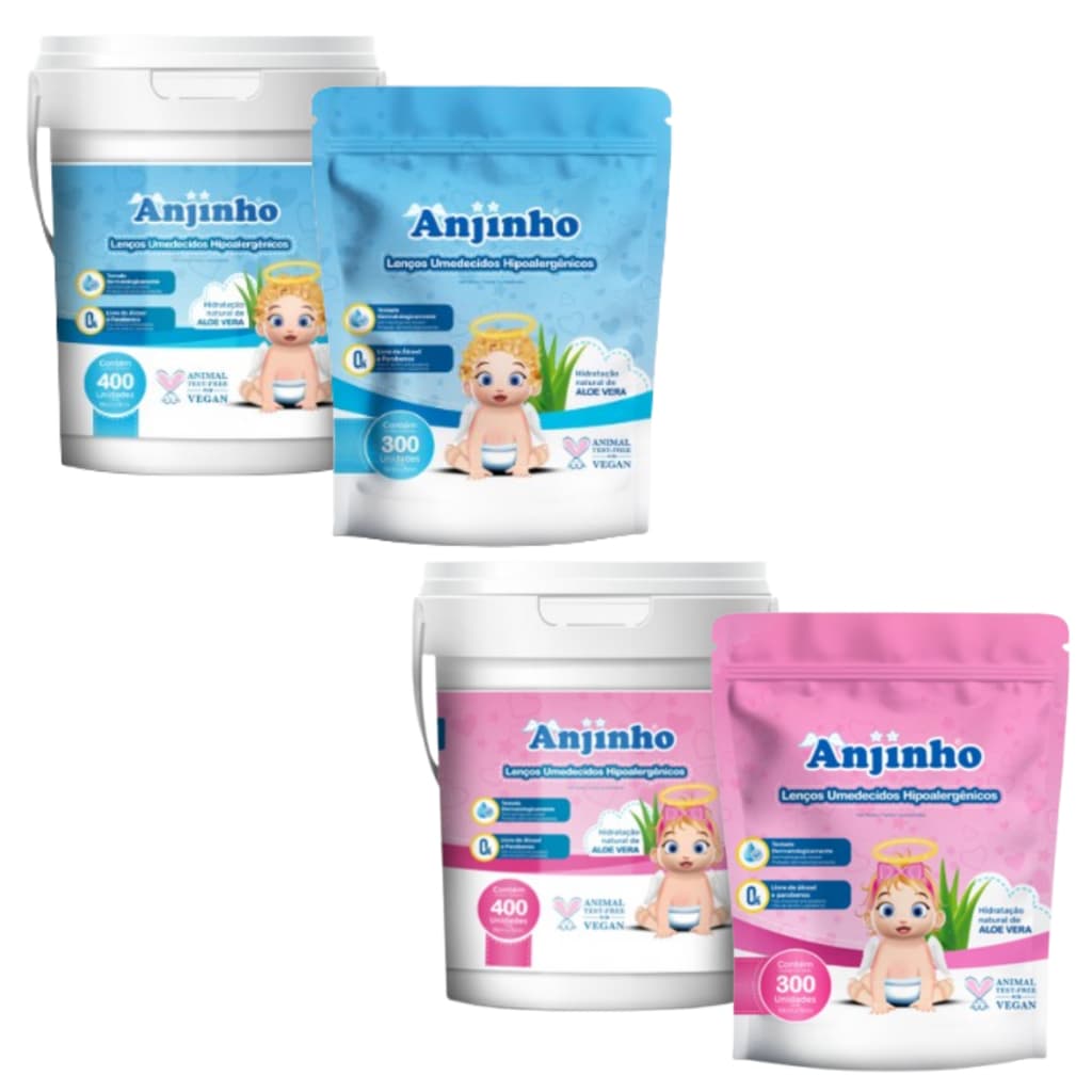 Toalha Lenço Umedecido Hipoalergenico Higiene do Bebe Extrato de Aloe Vera Balde Reutilizável 700 Un