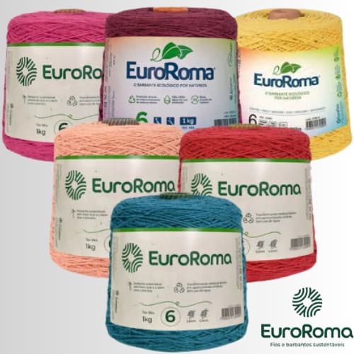 Barbante Euroroma 1kg Fio 6 - Varias Cores / Barbantes para tapetes / tricô / crochê