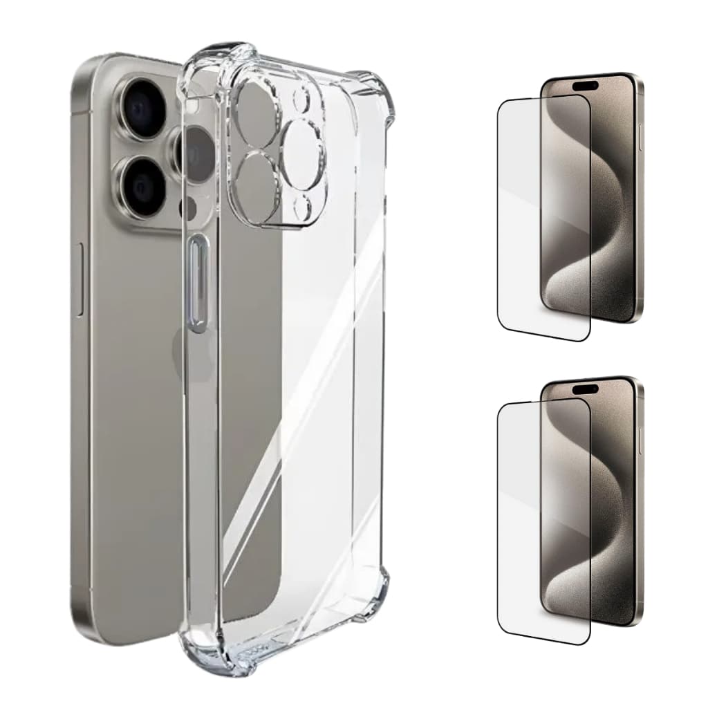 Capinha Anti Impacto Transparente+Película 3D Vidro iPhone XR 11 12 13 14 15 16 Plus/Pro/Pro Max