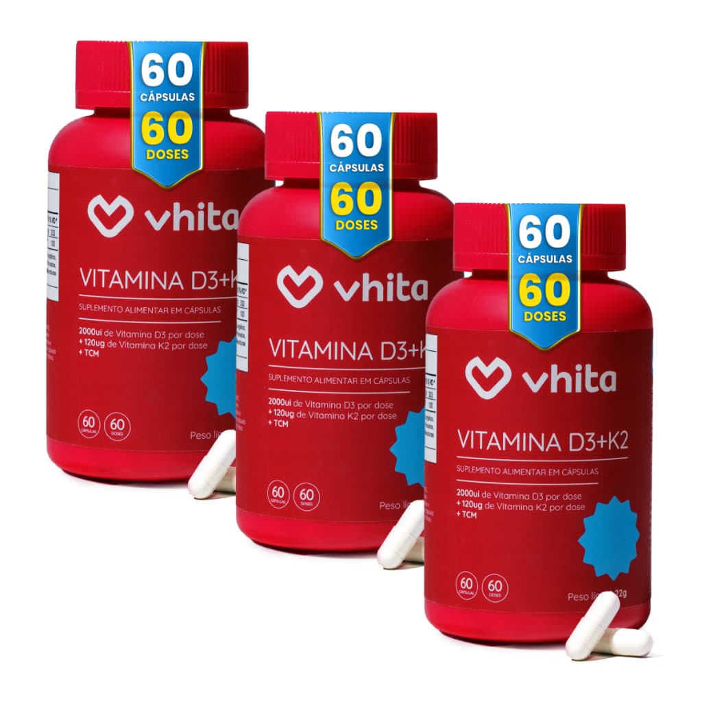 Vitamina D3 k2 mk7 e TCM com 2000ui de 60 cáps Vhita ( 3 unidades)