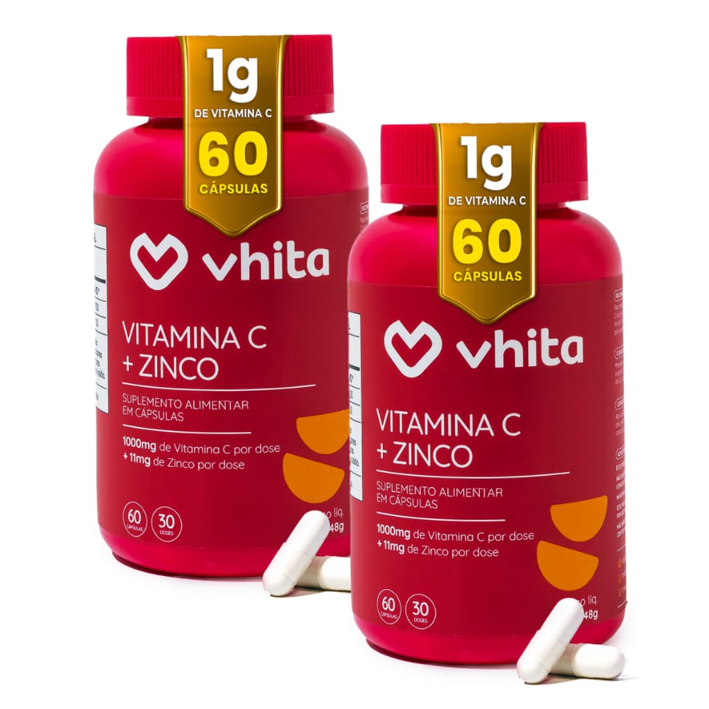 Vitamina C 1000mg e Zinco com Alta Concentração e Mais Imunidade 60 cáps Vhita ( 2 unidades)