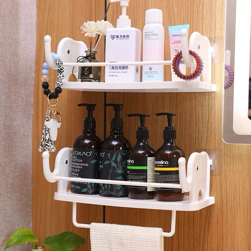 Kit Com 2 Suportes Prateleiras Organizador Suspenso Multiuso Com Adesivo Para Banheiro Cozinha