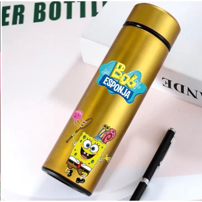 Garrafa Térmica BOB ESPONJA Com Termômetro Digital 500ml