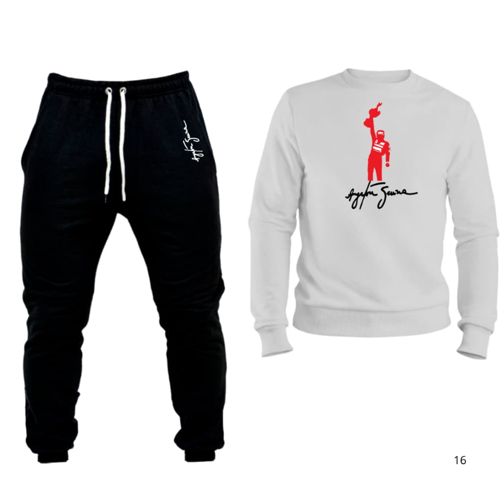Conjunto moleto quentinho estampa Ayrton Senna F1 Moletom sem capuz + calça moletom