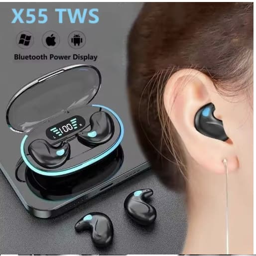 X55 Mini Auscultadores Sem Fio, Fones De Ouvido De Dormir, TWS Bluetooth Fone De Ouvido, Fones De Ouvido Com Microfone