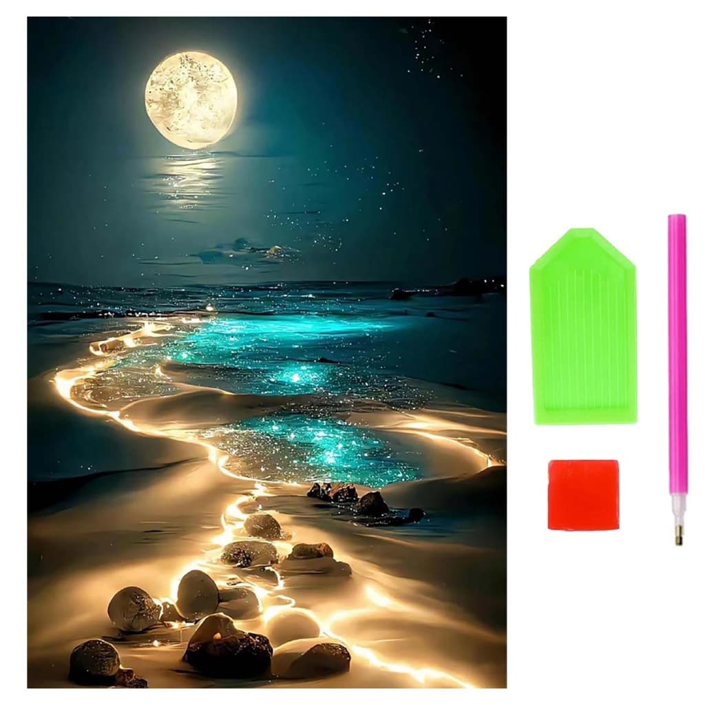 Conjunto de arte de diamante 5D Moonlight Beach para iniciantes, pintura de diamante completa DIY 30x40cm