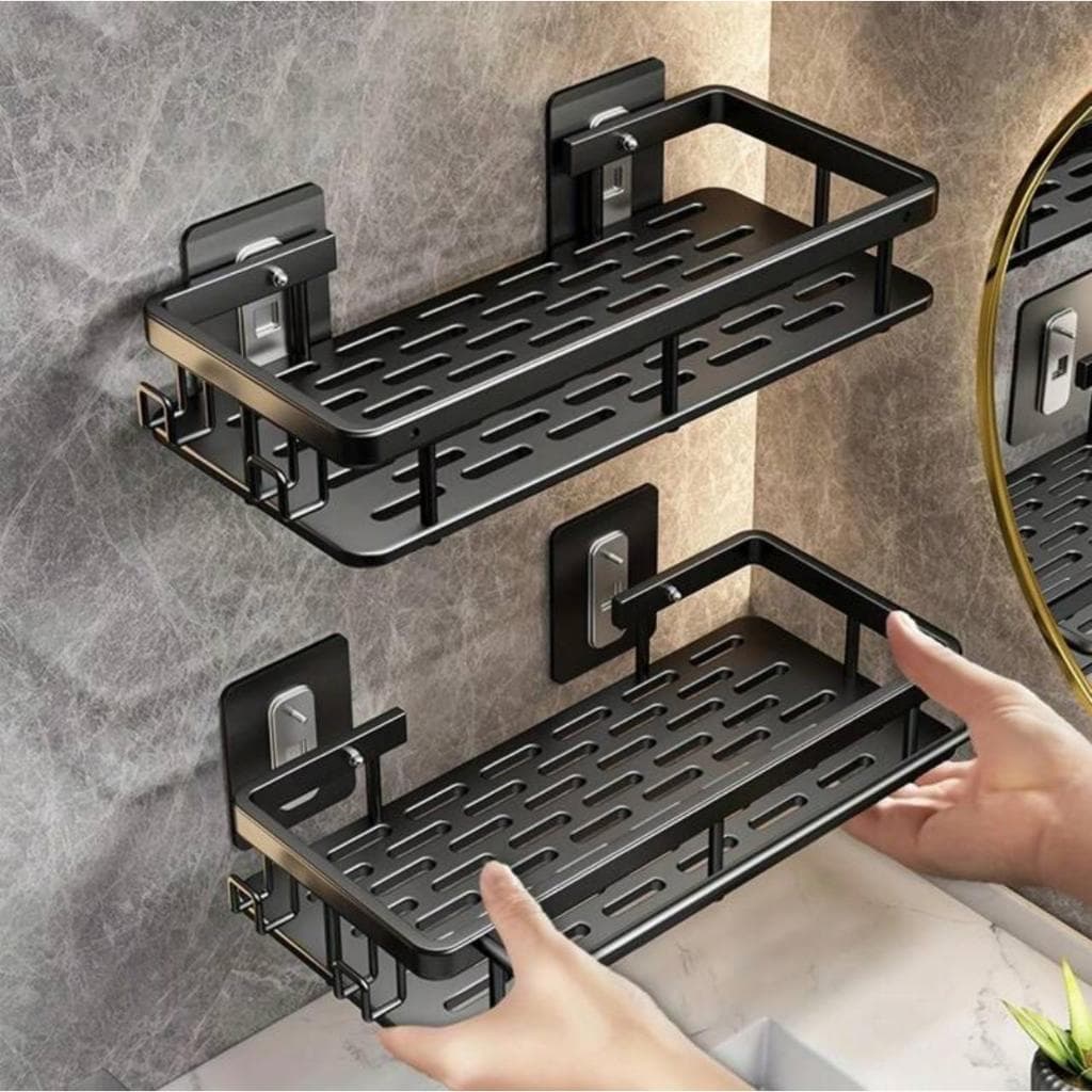 Suporte prateleira Shampoo Sabonete Banheiro Adesivo Parede Box Luxo Cor Preto