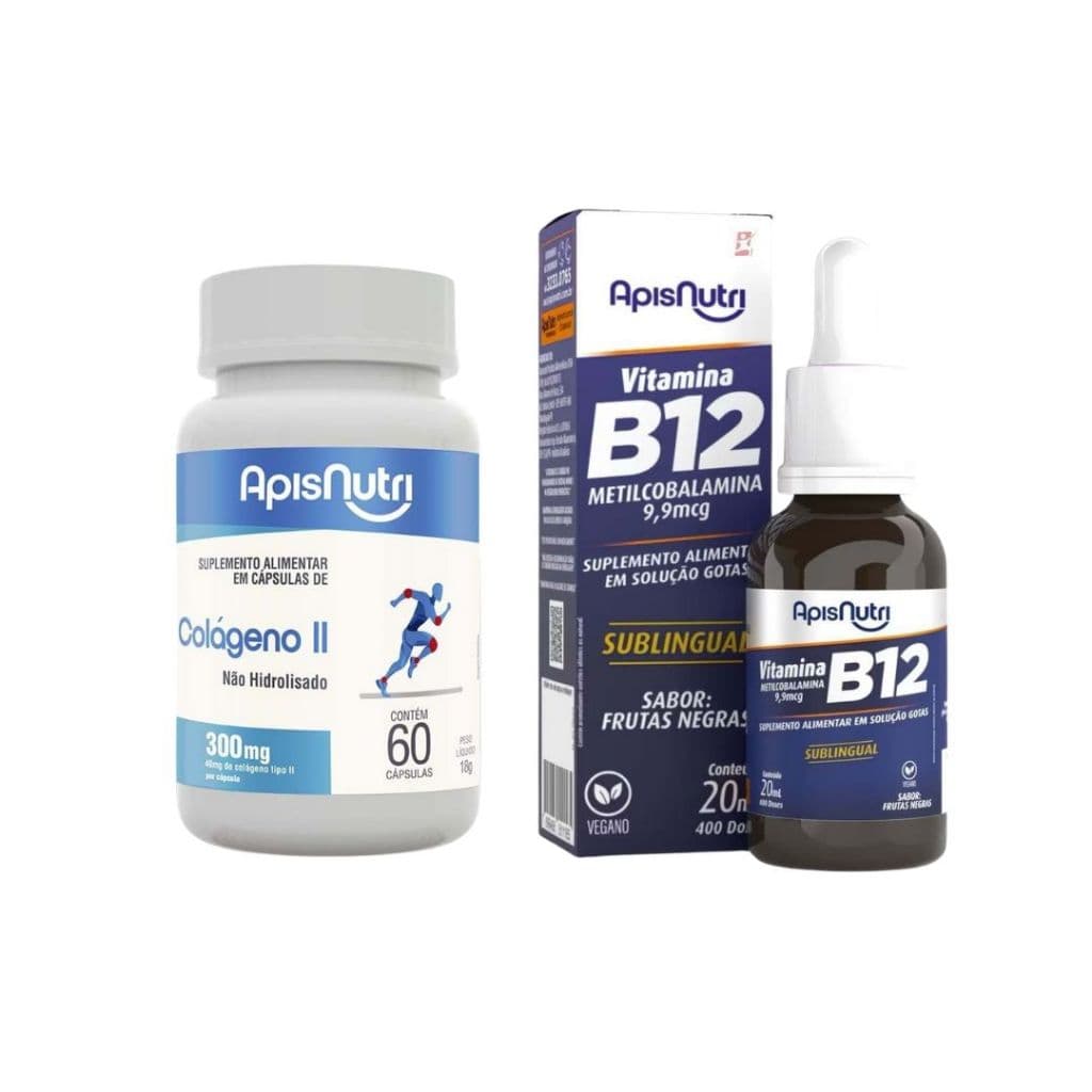 Colágeno Tipo 2 60 Cápsulas 300mg  -ApisNutri + Vitamina B12 metilcobalamina vegana alto teor de vitamina b12 Gotas
