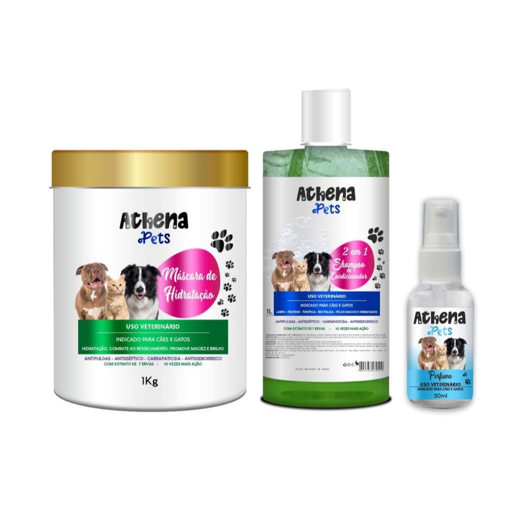 kit Shampoo Condicionador Para Pet Cachorro e Gatos 2 Em 1+Mascara + 1Kg +Perfume Linha Pet Shop   Extrato de 7 Erva