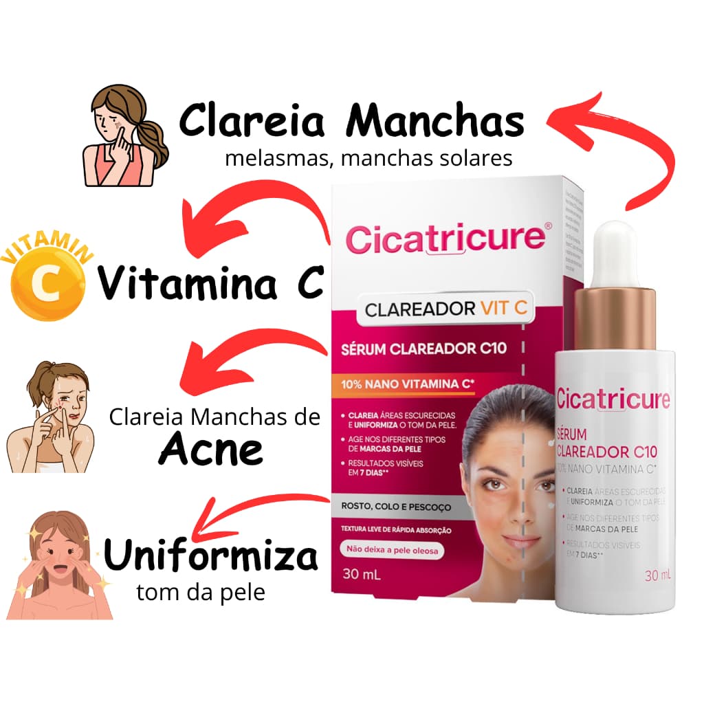 Serum Clareador Facial Cicatricure Vitamina C - Manchas, Melasmas e Linhas de Expressão