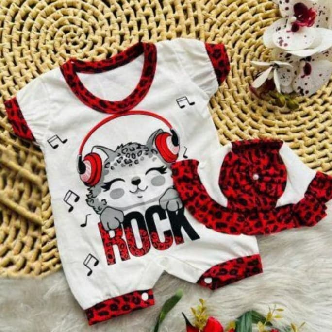 Kit Macacão de gatinha para bebê menina e chapéuzinho para bebê menina calor verão Macacão de bebê fofo