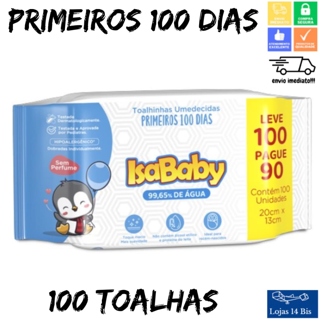 Toalha Umedecida Lenço Isababy 100 Primeiros Dias c/100 Recém Nascidos