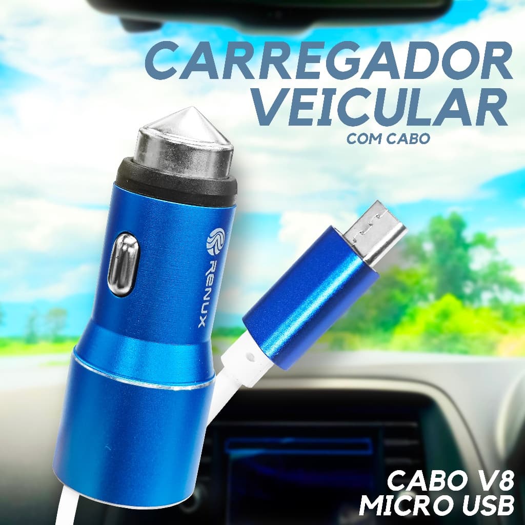 Carregador Veicular Com Cabo Espiral 2 Portas USB - Renux