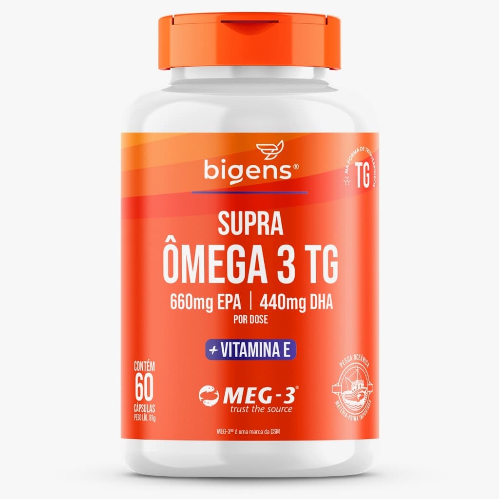 Supra Ômega 3 + Vitamina E, 660mg EPA | 440mg DHA, selo  MEG-3®, 60 cápsulas, Bigens