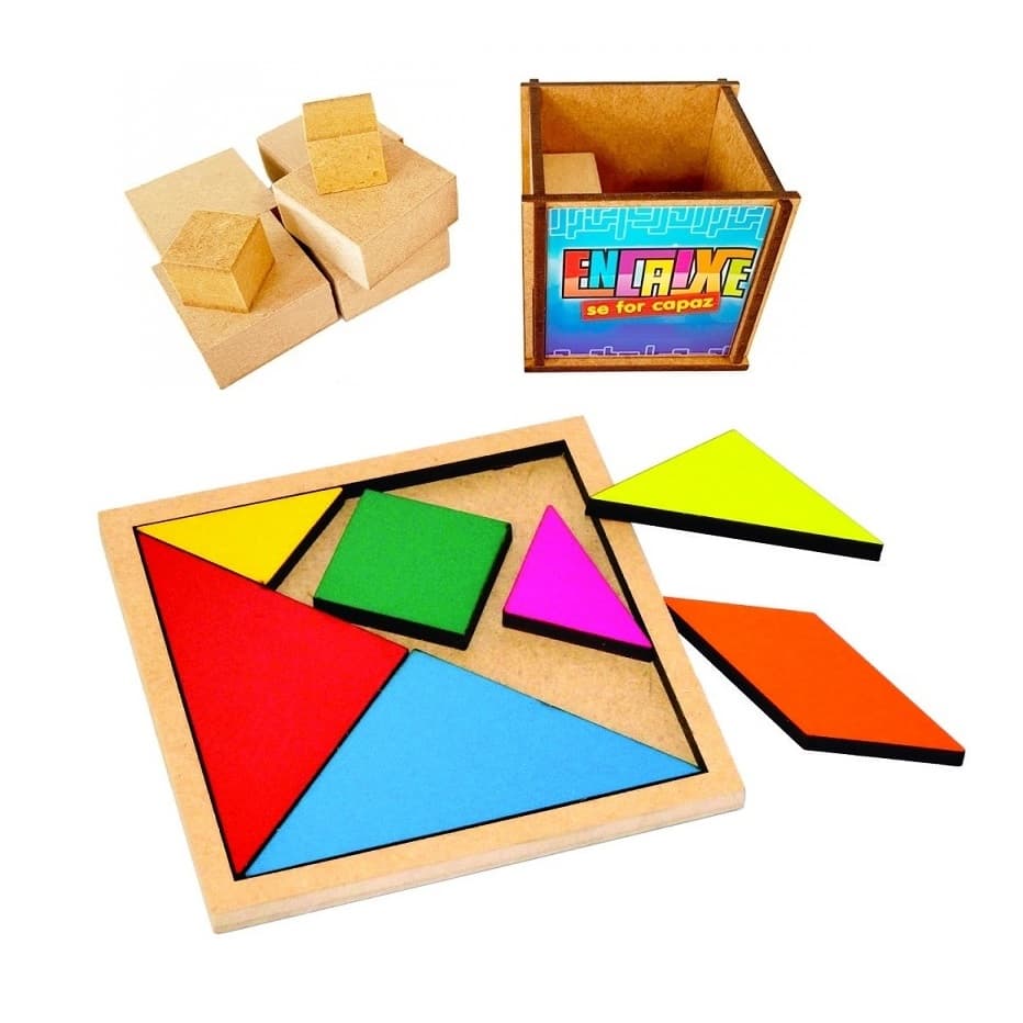 Kit 2 Brinquedos TANGRAM + ENCAIXE SE FOR CAPAZ em Madeira - Brinquedo Educativo