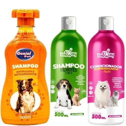 Kit Shampoo Antipulgas Para Cachorro E Gatos + Condicionador + Shampoo Filhotes Genial Pet