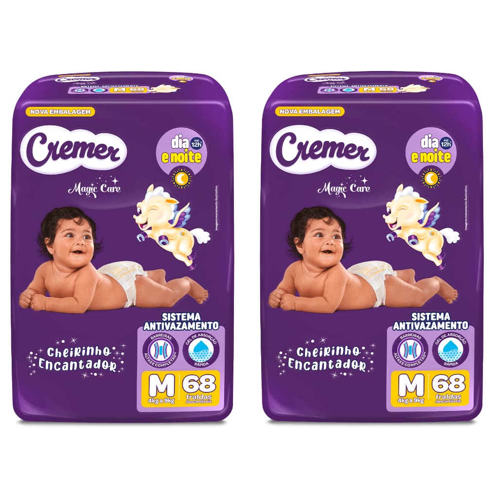 Kit 2ptes Fralda Cremer Hiper M 68 Unidades - 136 total AB.2
