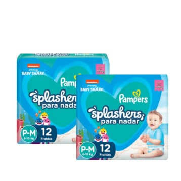 Kit 2 Pacotes Fralda Para Agua Pampers Splashers Baby Shark P-M 12 Unidades