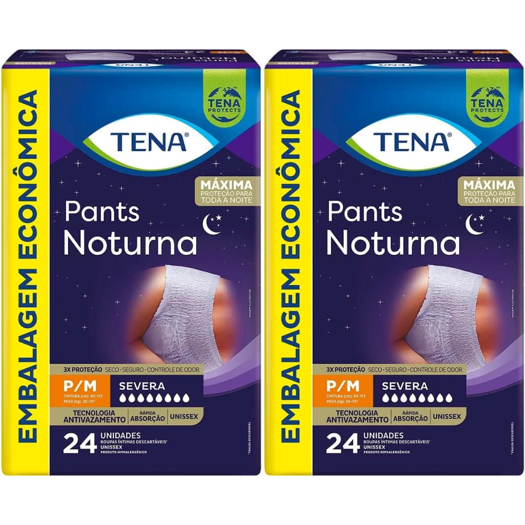 Kit 2ptes TENA Roupa Íntima Tena Pants Noturna P/M 24un cada - Total 48un