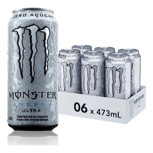 Pack Com 6 Unidades de Energético Monster Energy Ultra Branco Zero Açúcar Zero Calorias White 473ml
