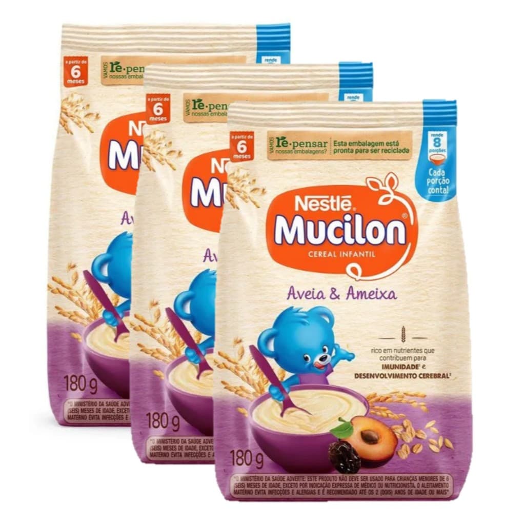 Kit com 3 - Cereal Mucilon Aveia e Ameixa Infantil com 180g