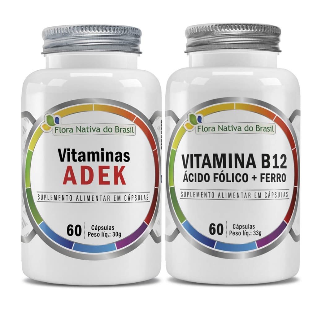 Kit Ferro, Ácido Fólico E Vitamina B12 60 Caps + Vitaminas A, D, E, K 60 Caps Flora Nativa