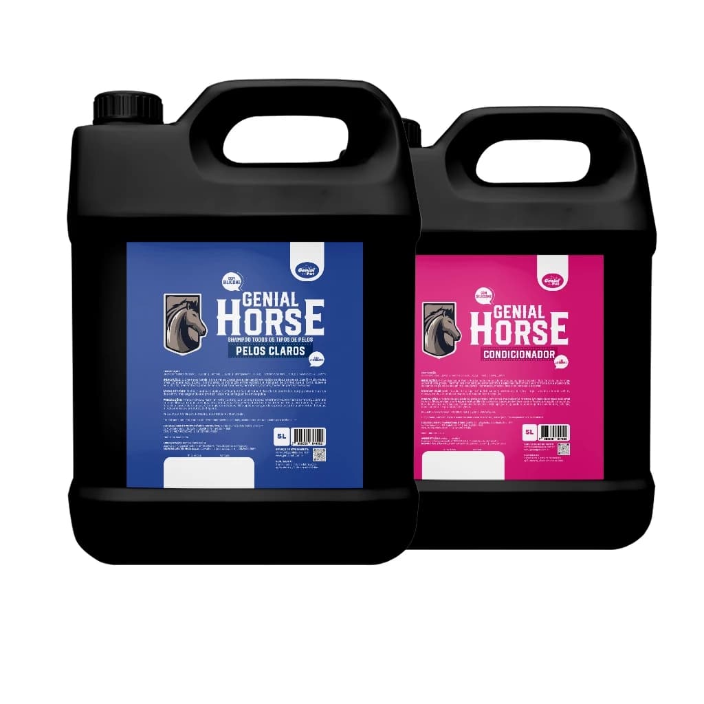 Kit Shampoo Pelos Claros e Condicionador para Equinos todos os tipos de pelos 5 Litros Genial Horse/Cavalo Genial Pet