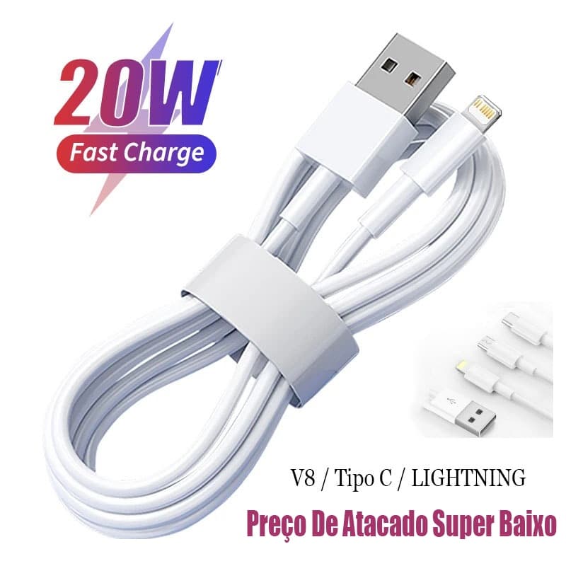 Atacado 30 Peças Cabo Carregador USB Tipo C / Micro Turbo Celular Rápida Essager 20W 5A Aplicável  Lightning