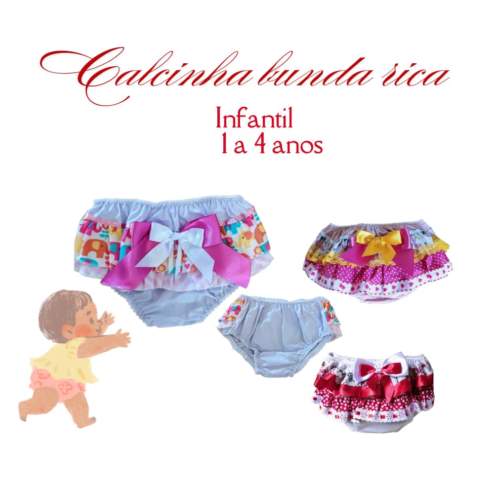 Calcinha infantil bunda rica bebê menina tapa fralda babado algodão