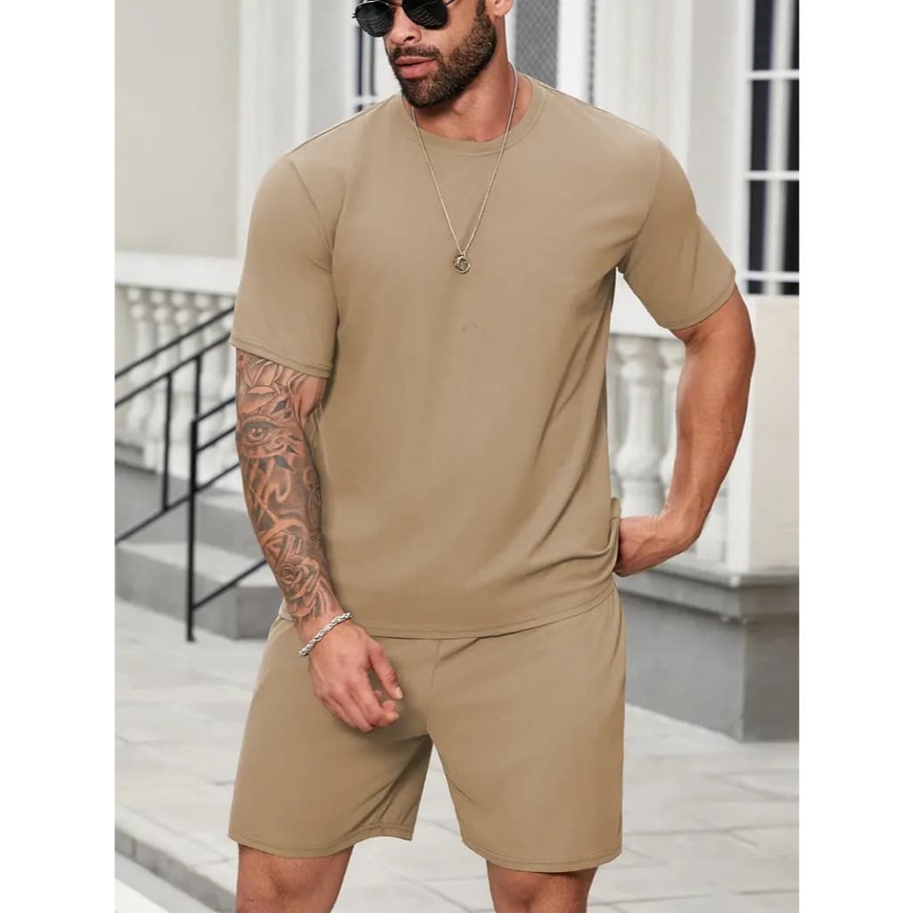 Conjunto Casual Masculino Camiseta e Bermuda de Moletom Algodão Short