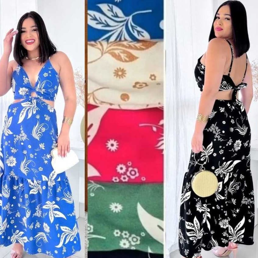 vestido feminino Longo de Argola Decotado roupas femininas