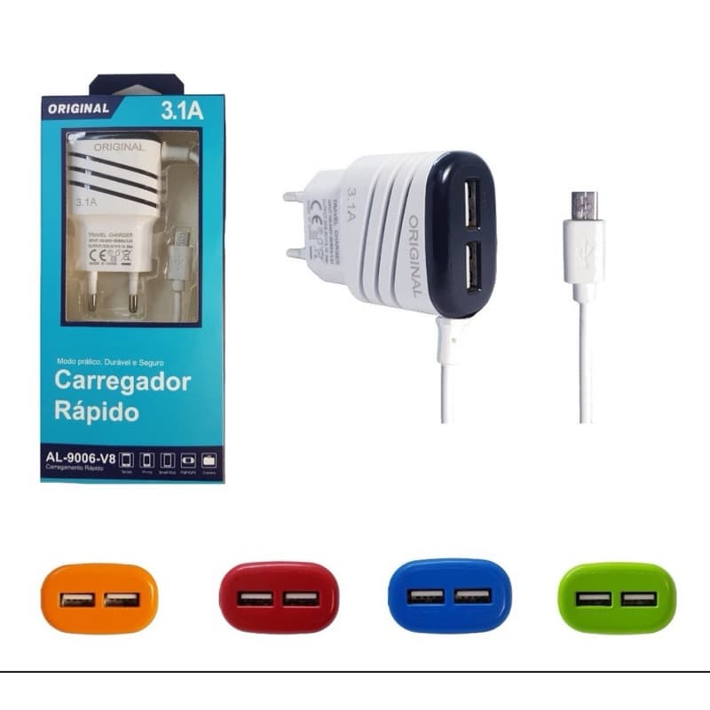 Kit 300un Carregador Turbo Celular Rápido 3.1 Tipo-C 2 Entrada Usb Portátil