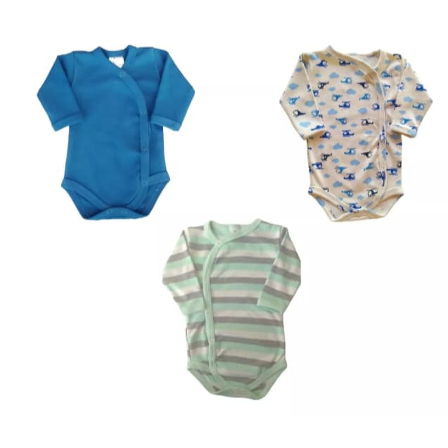 Kit 3 Peças Body Kimono Bebê Enxoval Manga Longa Algodão Roupa De Bebe Bori