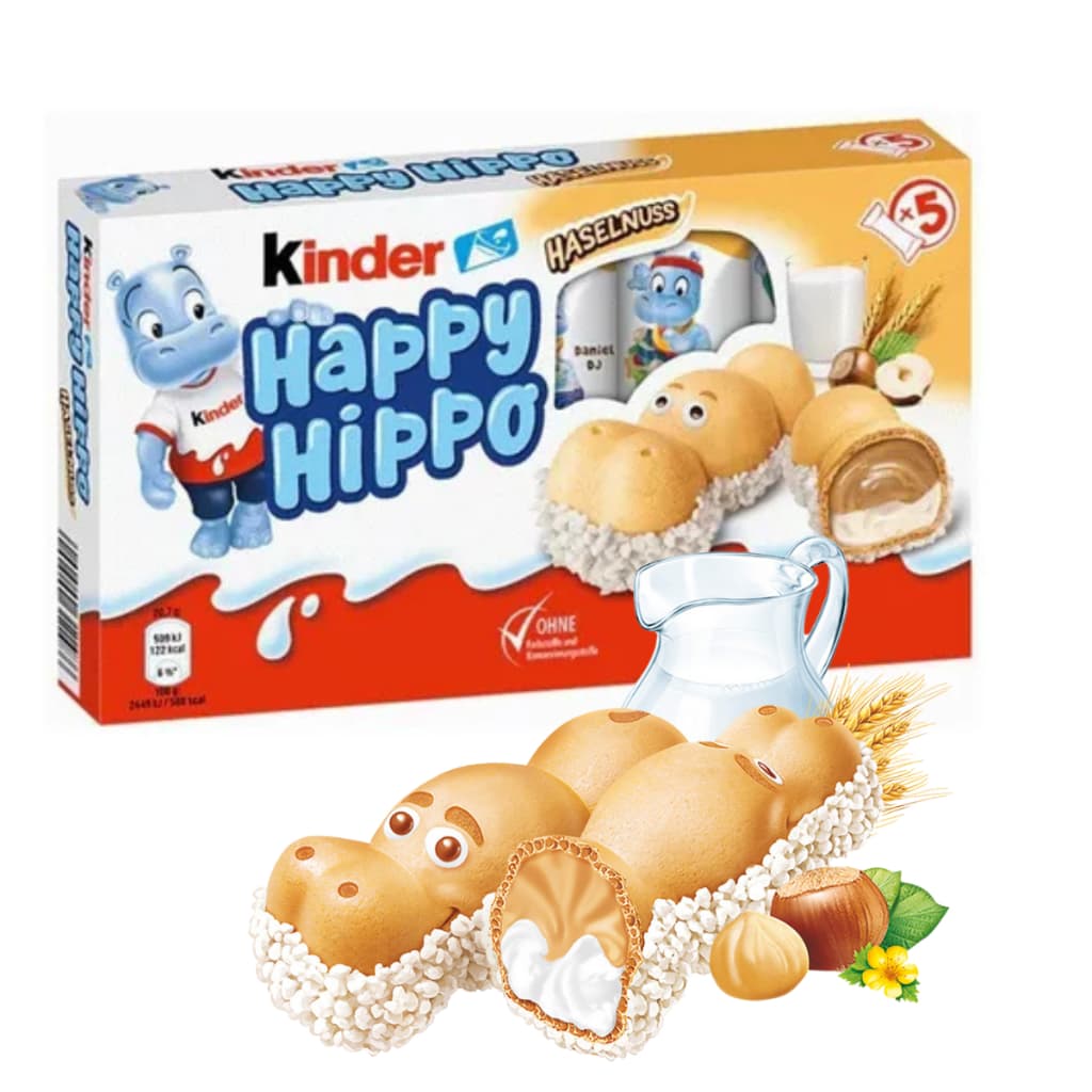 Cx 5 Kinder Happy Hippo Hazelnut Wafer Recheado Importado
