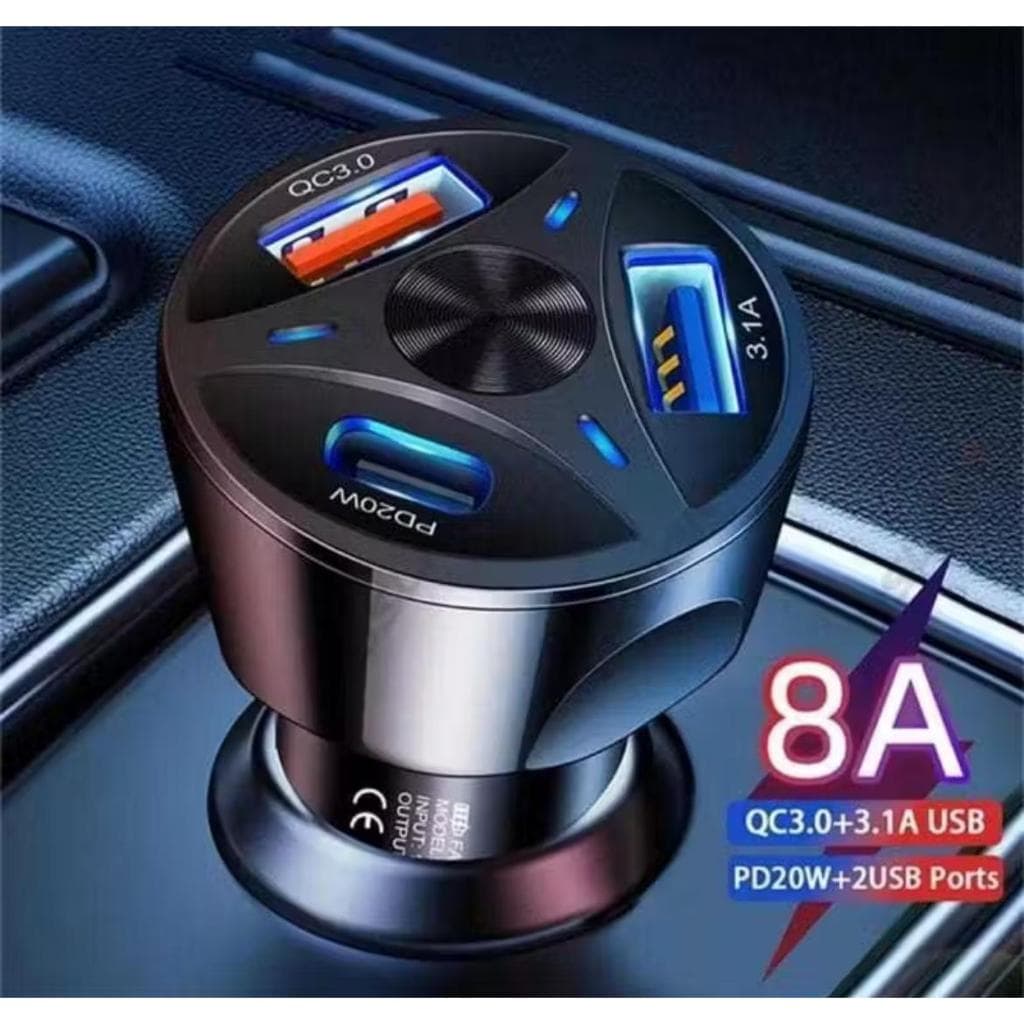 Carregador Veicular Turbo USB e Tipo-C Turbo 3 Portas, Carregador Para Carros Turbo - Envio Imediato