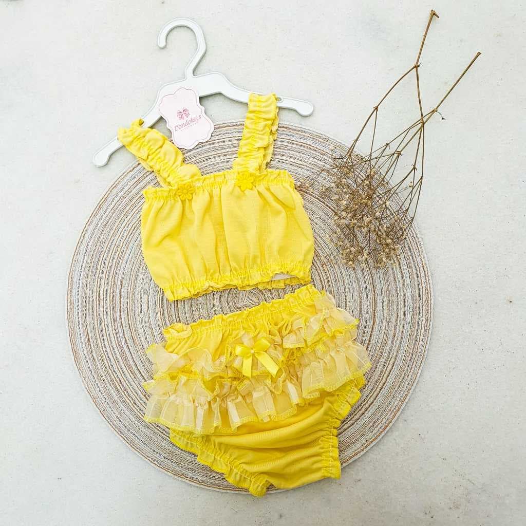 Conjunto Bebe Top com Alcinha e Calcinha Bunda Rica com Babado Banho de Sol Roupa de Bebe Menina